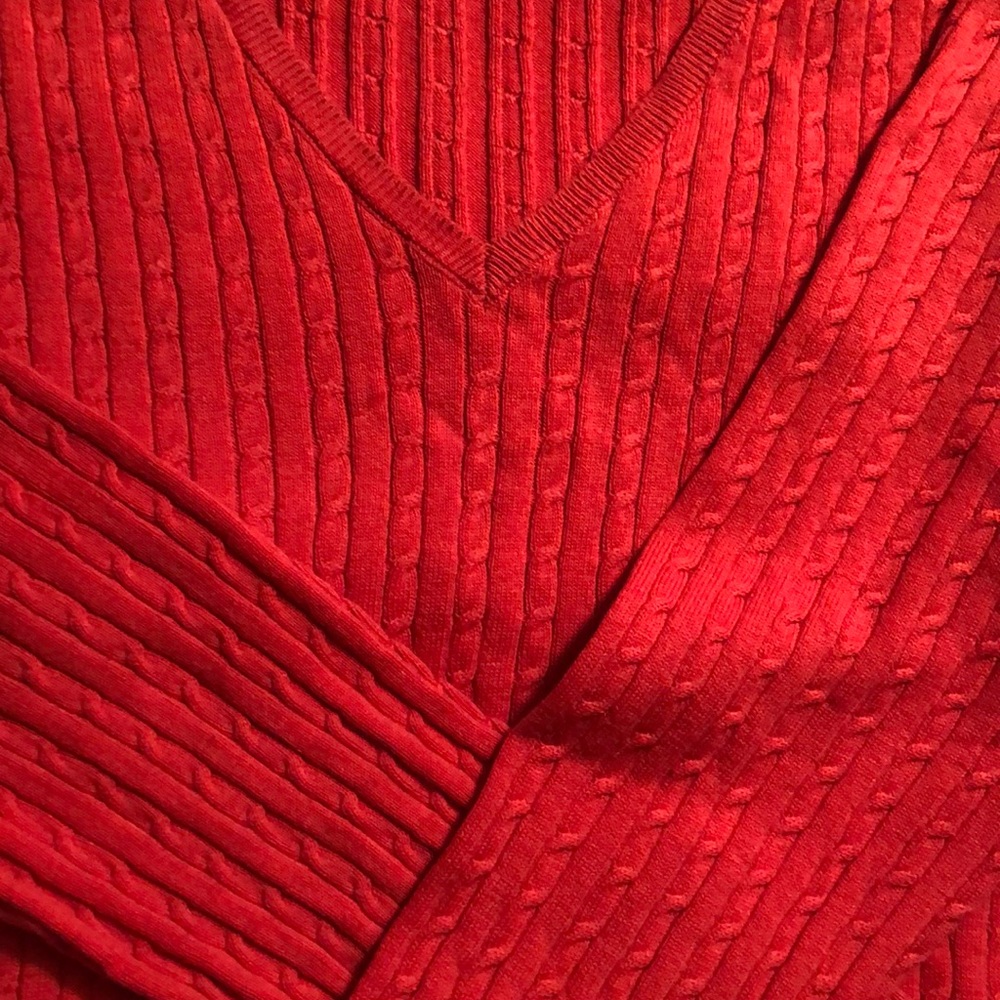 Αnne Klein cable knit v-neck/orange/ size XL - Picture 4 of 5